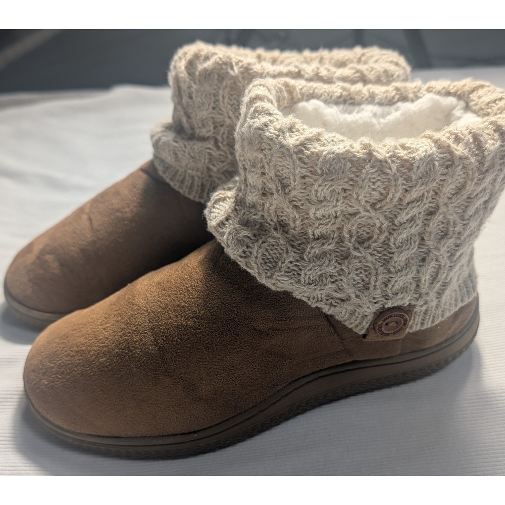 Muk Luks Cuddl Duds Brown Faux Suede Cable Knit Slipper Boots Womens M 7-8